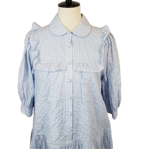 Sandy Liang x Target Blue & White Gingham Check Cropped Sleeve Babydoll Dress - Picture 3 of 10